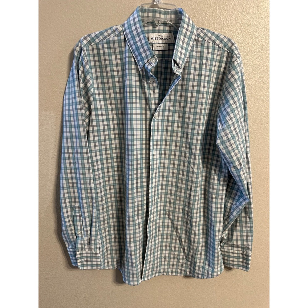 Mizzen+Main Leeward Plaid Button Down Shirt Mens Large Trim Fit Blue White